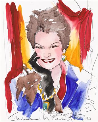 ANTONIO LOPEZ (1943 - 1987) Portrait of June Weir-Baron with dog.